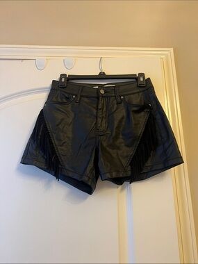 Idyllwind Black Faux Leather Fringe Shorts